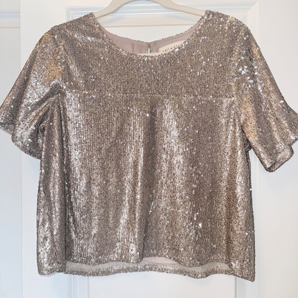 SALTWATERLUXE Champagne  Sequin Tee Top L